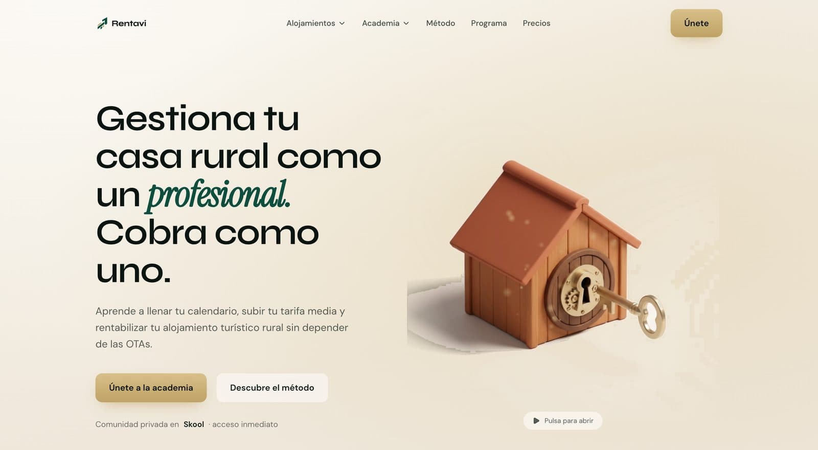 Web de Rentavi Academy, formación para rentabilizar alojamientos rurales