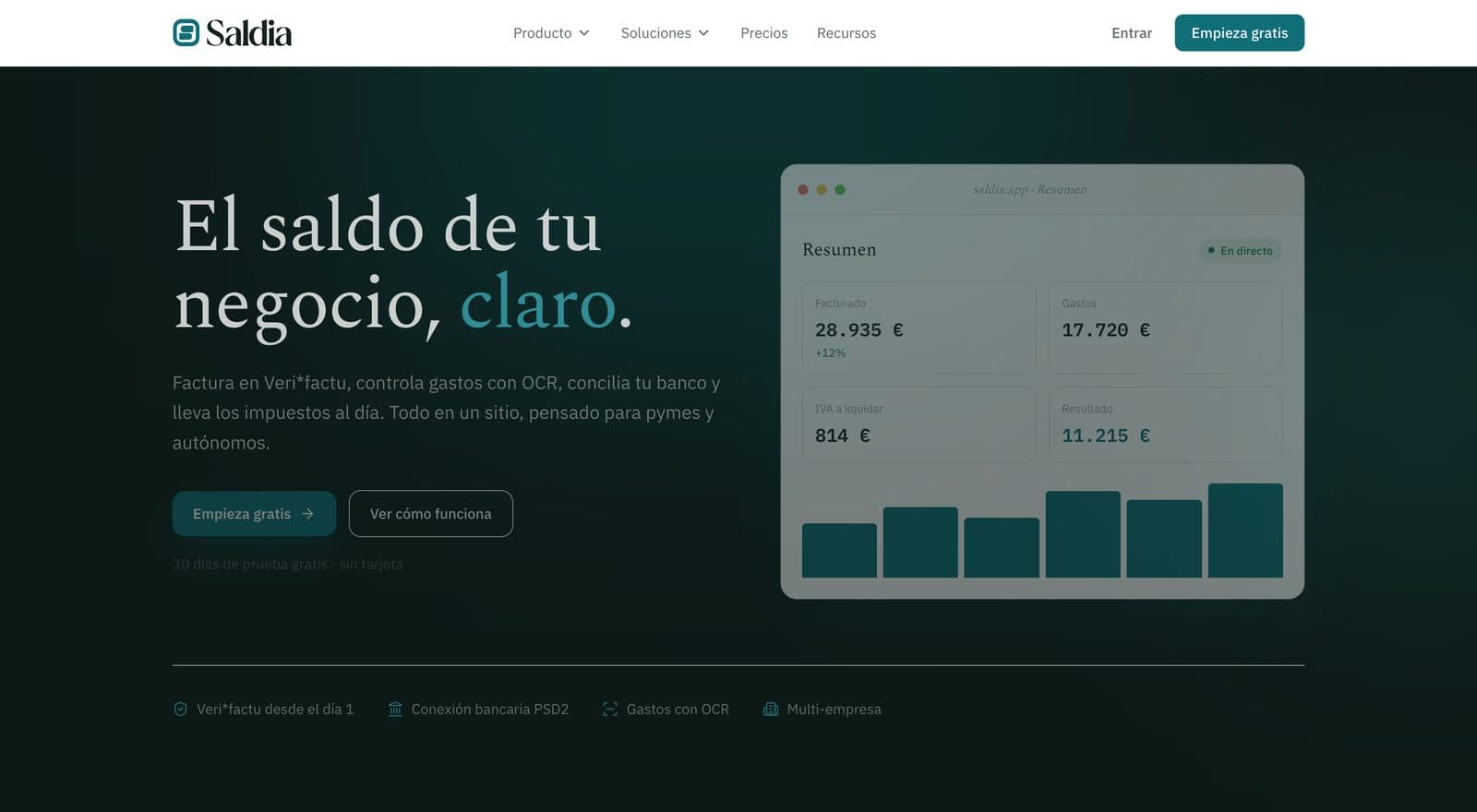 Web de Saldia, software de contabilidad y facturación Veri*factu